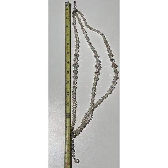 Vintage 3 Strand AB Aurora Borealis Crystal Faceted Beads Style Necklace 15.5” - Picture 12 of 13